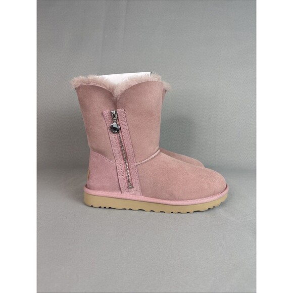 Women's UGG Boots Size 7 Bailey Zip Short Pink Shell Suede Wool Sold Out Color - Picture 7 of 16